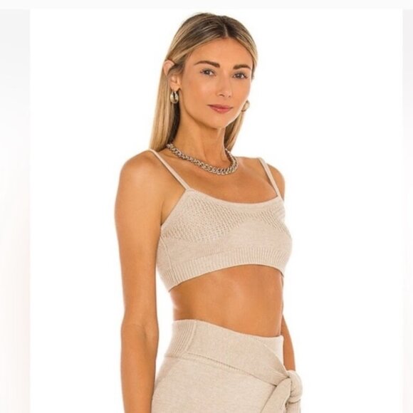 Camila Coelho Mimmi Cropped Cashmere Blend Tank in Beige Neutral Women's S - Picture 2 of 8